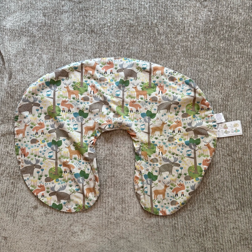 Boppy Nursing Pillow Cover Woodland Animals Moose Fox Hedgehog Neutral Print
